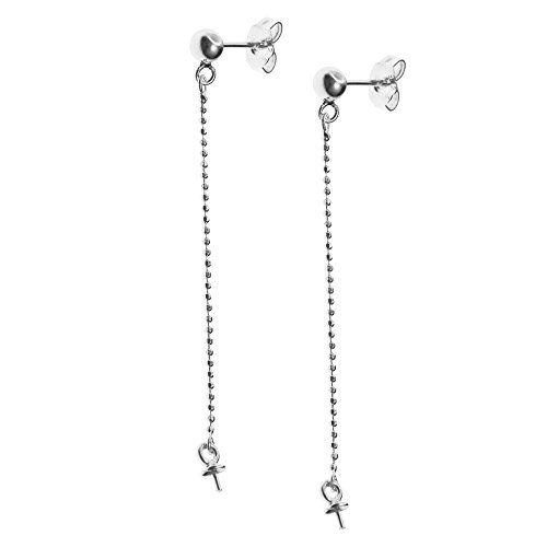 2 pcs 925 Sterling Silver 3mm Ball Chain Drop Earring With Pearl Cup Dangle Connector