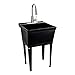 Laundry Sink Utility Tub With High Arc Metal Pull Down Faucet By JS Jackson Supplies, Stainless Faucet, Black Tub