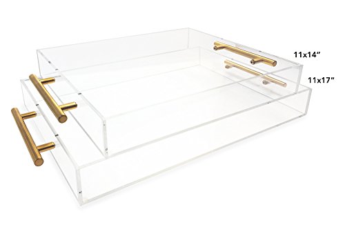 Isaac Jacobs Clear Acrylic Tray with Handle (11x17, Clear with Gold Handle)