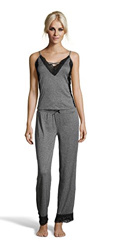 Nanette Nanette Lepore Women's Lace Trim Cami Tank Top and Pajama Pants Sleep Set Charcoal Heather Large