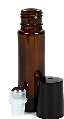 Vivaplex, 24, Amber, 10 ml Glass Roll-on Bottles with Stainless Steel Roller Balls. 3 - 3 ml Droppers included