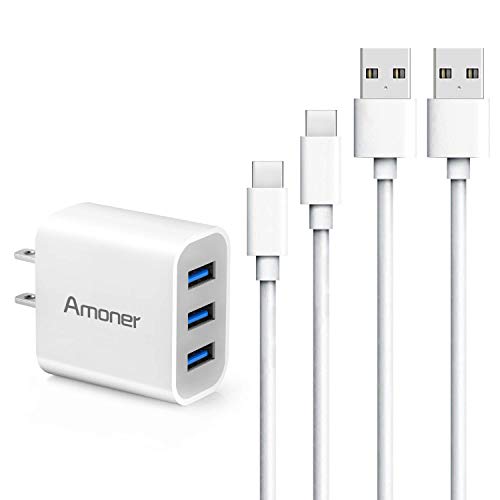 Amoner Wall Charger, USB Type C Cable 3ft/6ft 15W 3-Port Compact Wall Charger with USB C Cord for Samsung Galaxy S10/S9/S9+/S8/S8+, Note 9/8, Google Pixel 3 2 XL, LG V30/V20,&nbsp;Nintendo Switch, More