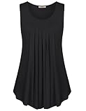 Casual Sleeveless Tops,Timeson Women's Business Casual Round Neck Pleated Front Flowy Blouse Tank Black X-Large