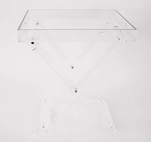 Acrylic Folding Tray Table - Modern Chic Accent Desk - Kitchen and Bar Serving Table - Elegant Clear Design With Silver Rim - by Designstyles