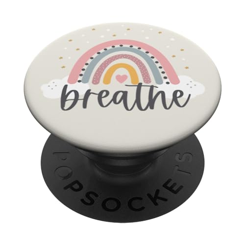 Breathe - Cute Rainbow Positive Quotes Inspirational Saying PopSockets Standard…