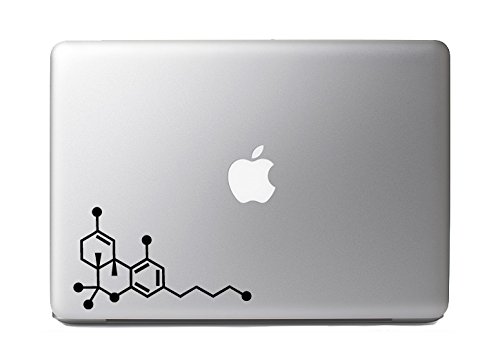 THC - Tetrahydrocannabinol Cannabis - Chemical Compound Skeletal Formula - 6" Black Vinyl Decal for Macbooks and Cars