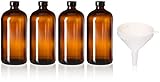 4 Pack - 32oz Boston Round Air Tight Seal Amber