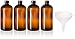 4 Pack - 32oz Boston Round Amber Glass Growler Kombucha Bottles- with Phenolic Poly Cone Insert Caps - Tight Seal for Secondary Kombucha Fermentation - with Plastic Funnel for Easy Pouring primary