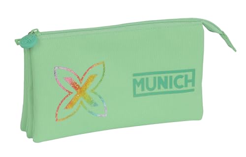 Safta MUNICH PISTACHO - Trousse triple, trousse pour enfant, idéale pour les enfants d'âge scolaire, confortable et polyvalente, qualité et résistance, 22 x 3 x 12 cm, couleur, Vert pistache,