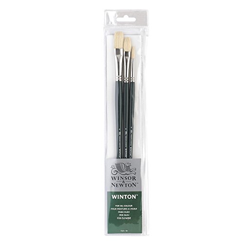 Winsor & Newton Winton Long Handle Brush (3 Pack) (Round 4, Filbert 6, Flat 8)