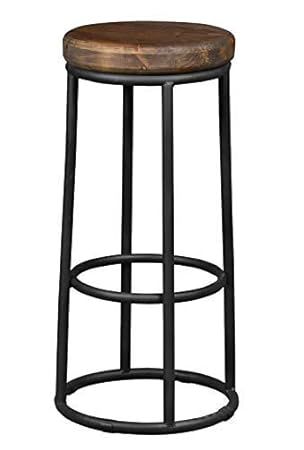 Nadim Handicraft Iron Backless Wooden Seat Stool for Bar/Kitchen/Cafe/Counter/Restaurant, Black