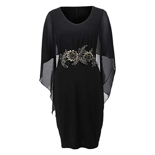 Women Plus Size Dress,BCDshop Fashion Chiffon V-Neck Loose Shrug Bolero Dresses Knee Length (XL, Black)