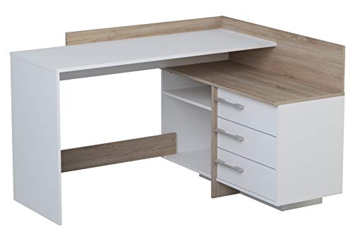 habeig Eckschreibtisch Schreibtisch Computertisch Bürotisch Arbeitstisch weiß Eiche 129x105 cm