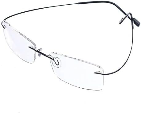 Reading Glasses +2.00 Men Women Fashion Rimless Reading Eyeglasses Super Light 100% Titanium Frame Black Color+ Eyewear Case