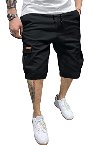 JMIERR Men's Cargo Shorts Casual Drawstring Stretch Shorts with Pockets Relaxed Fit Twill Golf Beach Shorts