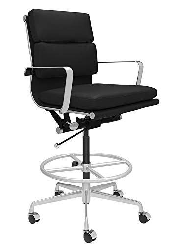 Laura Davidson Furniture SOHO II Padded Drafting Chair for Standing Desks, Standing Desk Chair - Ergonomically Designed, Commercial Grade Draft Height, Arm Rest & Cushion, Made of Faux Leather, Black