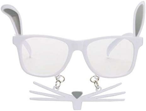 Halloween Funny Bunny Beared Frame Glasses - Cute Animal Sunglasses Novelty (White)