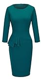 Homeyee Women's Chic Wear to Work Crew Neck Pencil Dress B228 (L, Turquoise)