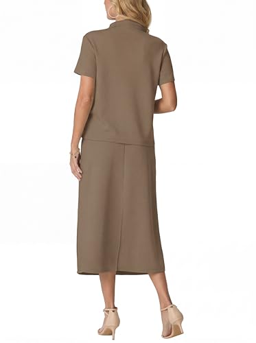 GRECERELLE Tracksuit Full Set for Women Summer Loungewear Sets for Women Two Piece Outfits Short Sleeve Half Zipper Casual Tee and Midi Skirt with