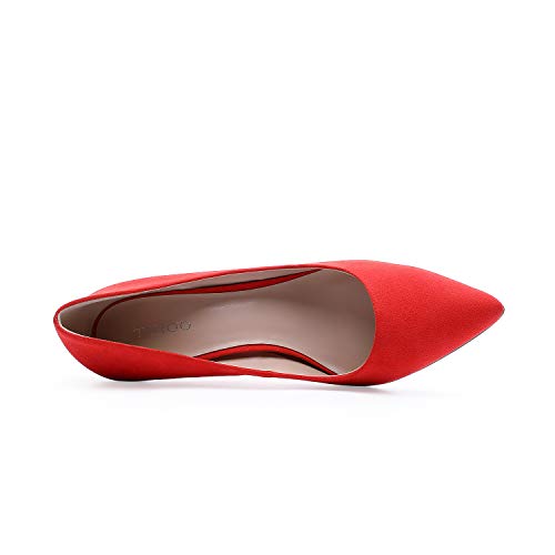 TIHOO Women's Classic Pointed Toe High Heel Dress Pumps Slip On Basic Shoes (10 M US, Red)