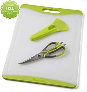 ON SALE - Chef Made - Easy Extra Large Plastic Cutting Board with Drip Groove Includes Free Bonus multi-function scissors with magnetic case - Non-slip and Stain-resistant (Green)