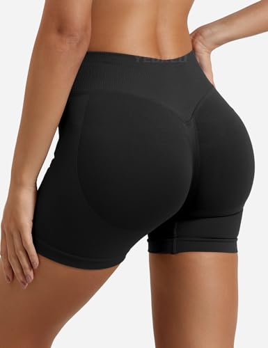 YEOREO Women’s athletic shorts with hidden scrunch detail, subtle glute shaping, 11.43cm inseam, Blue