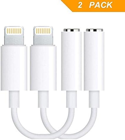 Premium 2 Pack Lighting Connector to 3.5mm Audio Jack Earphone Extender Jack Stereo, Headphone Aux Jack Adapter, NOT XR/XS max/X/8/8Plus, Support Phone 7/7 Plus/6/6s Plus, Support iOS 10.2