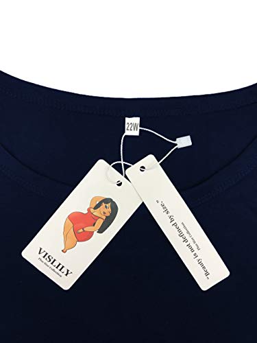 VISLILY Women's T-Shirts Plus Size Short Sleeve Striped Tunic Tops Blouses Navy 24W