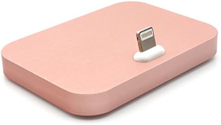 iProtect Slim Metallic Docking Charging station with 8 Pin Lightning Connection 3.5mm Audio Output and 8 Pin Lightning Cable - in rose gold for Apple iPhone 5 5s 5c SE, iPhone 6 6 Plus 6s 6s Plus, iPhone 7 7 Plus, iPhone 8 8 Plus, iPhone X