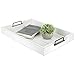 MyGift 20 x 14 inch Vintage White Wood Serving Tray, Farmhouse Rectangular Breakfast Tray, Decorative Ottoman Coffee Table Tray with Modern Black Metal Handles