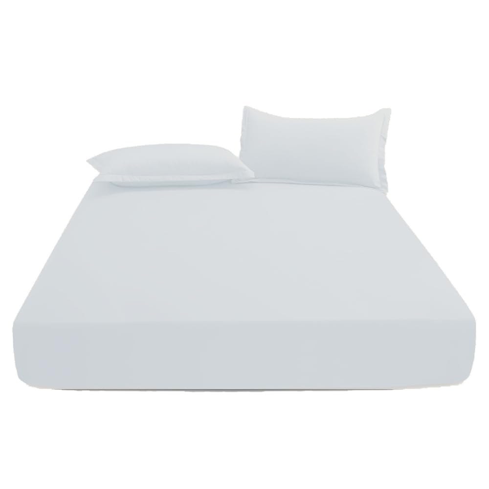 KHIM Luxury Extra Deep Fitted Sheet 16”/40CM Breathable Poly Cotton Plain Soft Long-Lasting Bed Sheet Single Double King Super King (White, King)