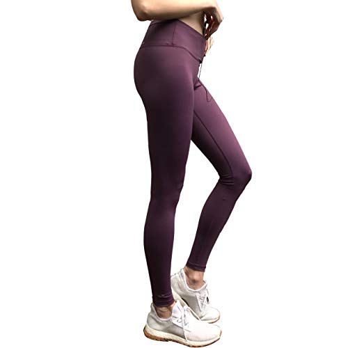 Plum Leggings for Women, Workout Running Leggings with Pockets and Tummy Control, Womens Athletic Leggings High Waist Tights (Small,Plum) - Thumbnail 2