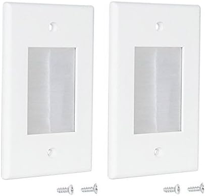 YOEMELY 1-Gang Brush Wall Plate, Flushed 1-Piece White Faceplate for Low Voltage HDMI Coaxial Telephone Networking Speakers Wires Cables (White, 2-Pack)