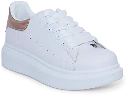 White Designer Inspired Chunky Sole Trainers with Leopard Print, Holographic Or Coloured Heel Tab