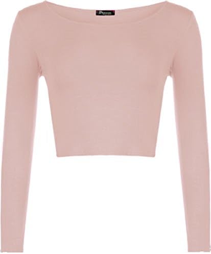 Zeetaq Womens Round Neck Long Sleeve Crop Cropped Stretch Top/T-Shirt UK Size 8-14