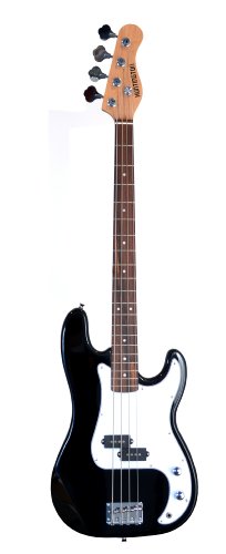 Full Size 4 String BLACK Precision P Electric Bass Guitar with Gig Bag and Accessories (Includes, Strap, String, & DirectlyCheap(TM) Translucent Blue Medium Guitar Pick)