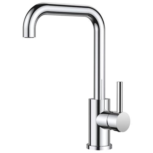 31YbvoQE5PL Forious Wasserhahn Küche, Küchenarmatur Mit 360°Drehbar, L Förmige Mischbatterie Küche Spülenarmatur Mit Einhebel Für 1 Loch, Geeignet Für Den Einsatz In Familienküchen, Wohnmobilen, Polierter Chrom