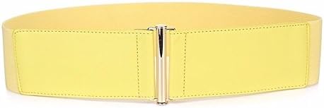 LONFENNE Female leather simple wild down jacket women waistband fashion decorative stretch wide belt,yellow,70cm