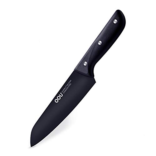 OOU Chef Knife, 7 Inches Professional Kitchen Knives, Sharp Straight Edge,One Piece Forged Blade, FDA Approved