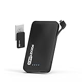 Black Mini Portable Charger - 4,000mAh External Battery Pack - Ultra Slim and Light with Built-in AC Plug and Micro USB Cable - Charges iPhone, Android and More - Pocket Juice by Tzumi