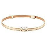 MoYoTo Women's Stylish Thin Patent Leather Gold Skinny Waist Belts For Dresses (Gold)