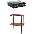 Victrola All-in-1 Bluetooth Record Player with Built in Speakers and 3-Speed Turntable Black (VTA-65-BLK) & Victrola Wooden Stand for Wooden Music Centers with Record Holder Shelf, Mahogany