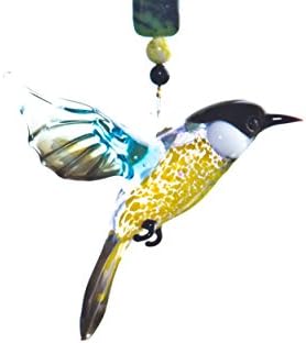 10" Hanging Collectible Murano Glass Tit Mouse Songbird Ornament with Peridot and Yellow Turquoise Beading