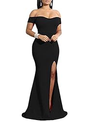 YMDUCH Womens Off Shoulder High Split Long Formal