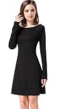 Honeykoko Women's Casual slim fit Dress long Sleeve Solid Flare A-line Dresses