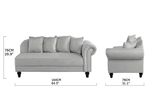 Sofamania Large Classic Velvet Fabric Living Room Chaise Lounge with Nailhead Trim (Light Grey) - Thumbnail 7