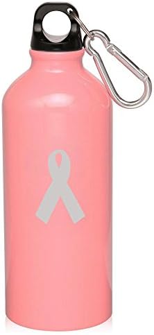 Light Pink Awareness Ribbon 20Oz Aluminum Sports Water Bottle Canteen Carabiner Cancer Awareness Ribbon