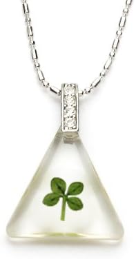Premium Four Leaf Clover White Triangle Pendant with Certificate and Silver Chain