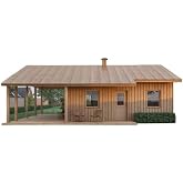 Generic 24x24 Tiny Home Cabin Building Plans - 2 Bedrooms, Living Room, Kitchen, Bath, Porch &amp; Carport - Drawings
