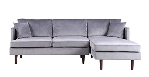Mid-Century Modern Brush Microfiber Sectional Sofa, L-Shape Couch with Extra Wide Chaise Lounge (Grey)